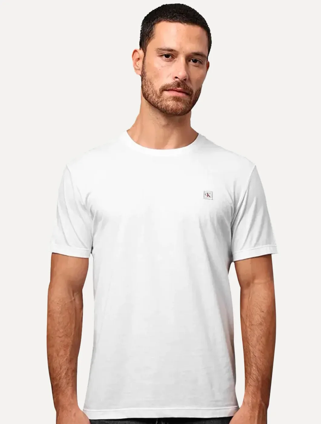 CAMISETA MANGA CURTA CKJ MASCULINO PATCH BRANCO