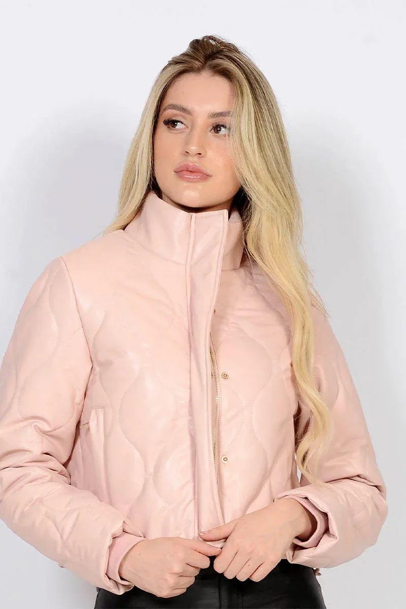 Jaqueta Puffer de Couro Sintético Rosa