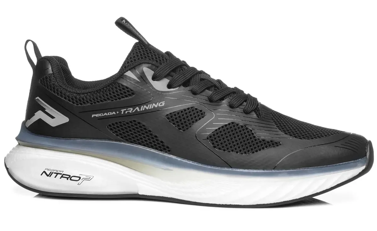 Tênis Esportivo Pegada Masculino em Tecido Preto