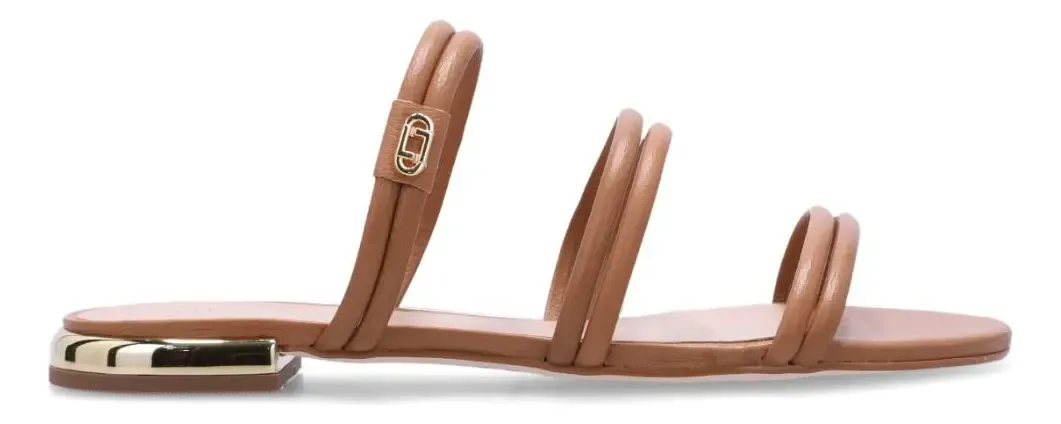 Chinelo Com Cabedal Em Couro Amêndoa