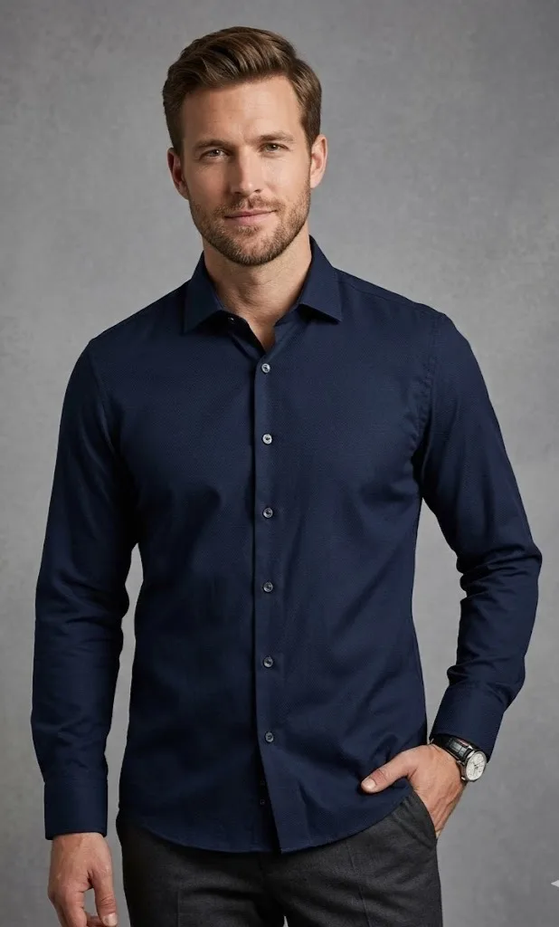Camisa de algodão com abotoamento Marinho