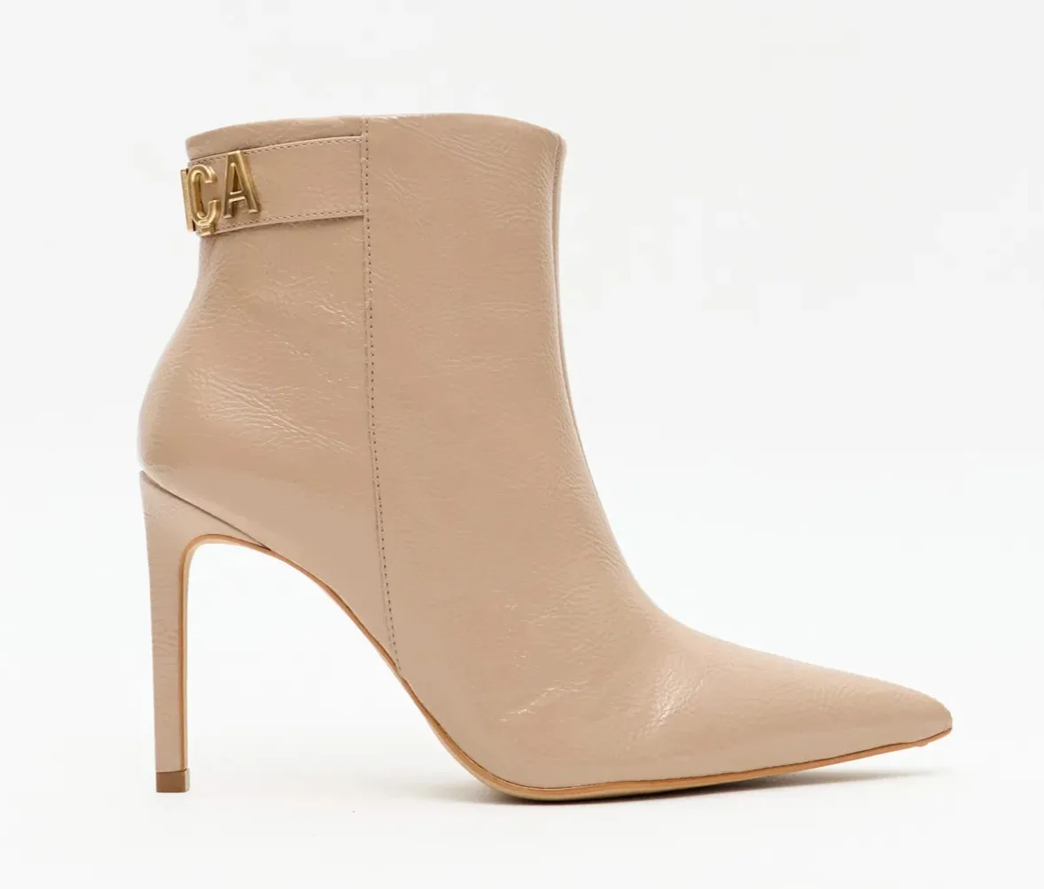 Bota Couro Cano Baixo Com Salto Fino - Amêndoa